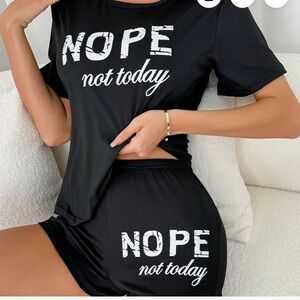 Navy Pajama Set with White Text